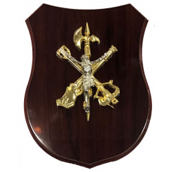 Metopa Legión Española Cristo metálica sobre madera