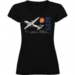 Camiseta C295 AIRBUS mujer color negro. DS FUNS GROUP